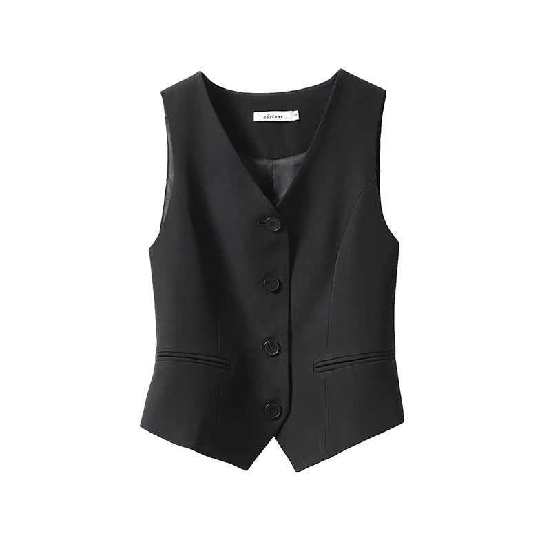 Womens Solid-color Versatile Blazer Vest by Ricaloux