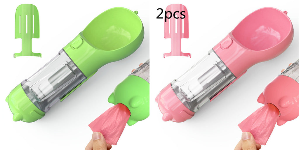 Pet Water Bottle Feeder Bowl Garbage Bag Storage Portable Pet Outdoor Travel 3 In 1 Dog Water Bottle by Ricaloux