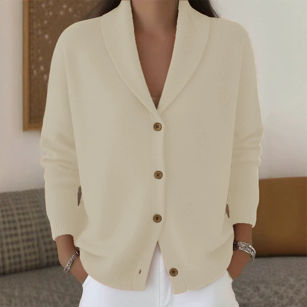 Womens Knitted Cardigan Loose-Fit Lazy Style Soft And Cozy Notch Lapel Solid Color Long-Sleeve Sweater by Ricaloux