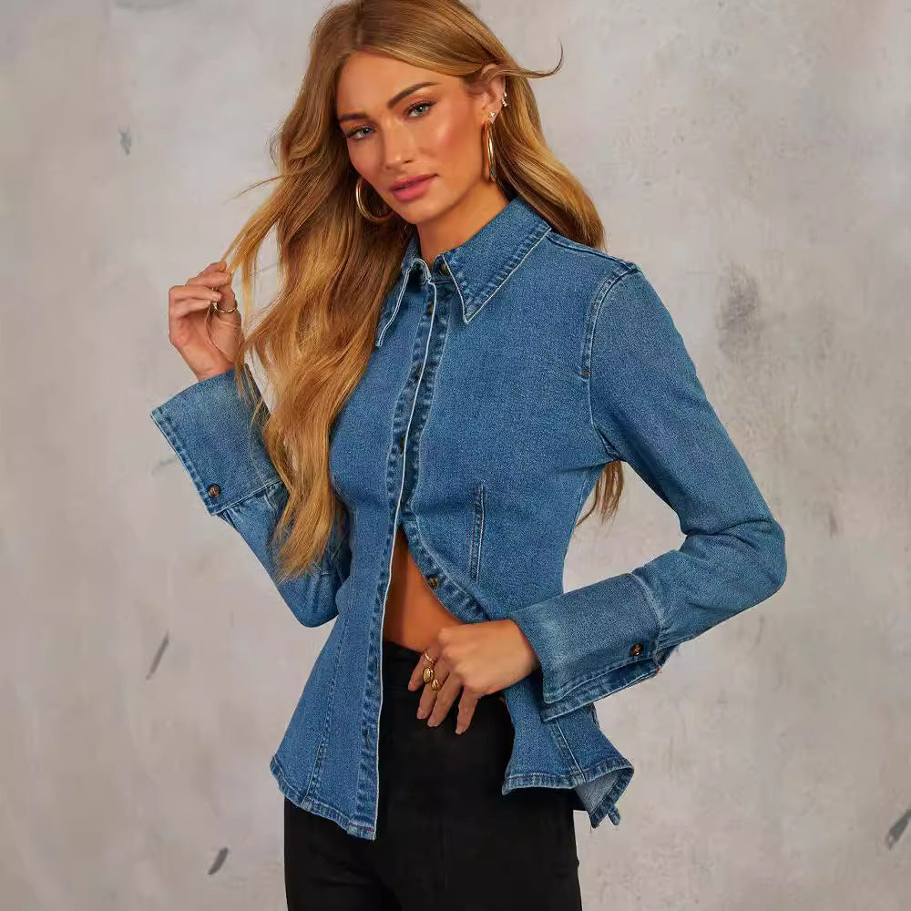 Autumn Casual Lapel Single-breasted Womens Long-sleeve Denim Jacket – Premium 0 | RICALOUX