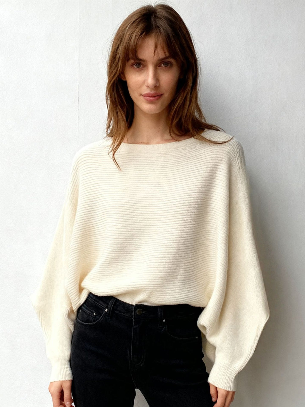 Halter-neck Batwing-sleeve Loose-fit Knit Sweater by Ricaloux