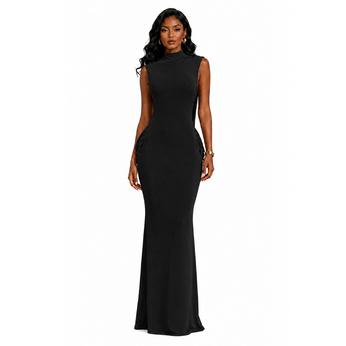 Figure-flattering Backless Mid-neck Dress by Ricaloux