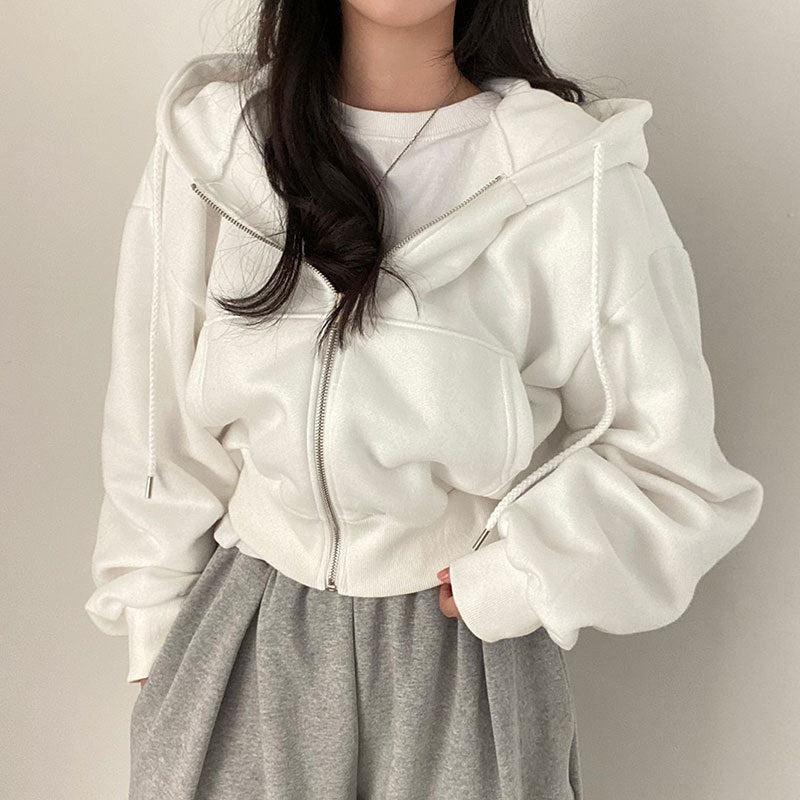 Women's Loose Long Sleeve Zipper Pocket Hoodie - RICALOUX