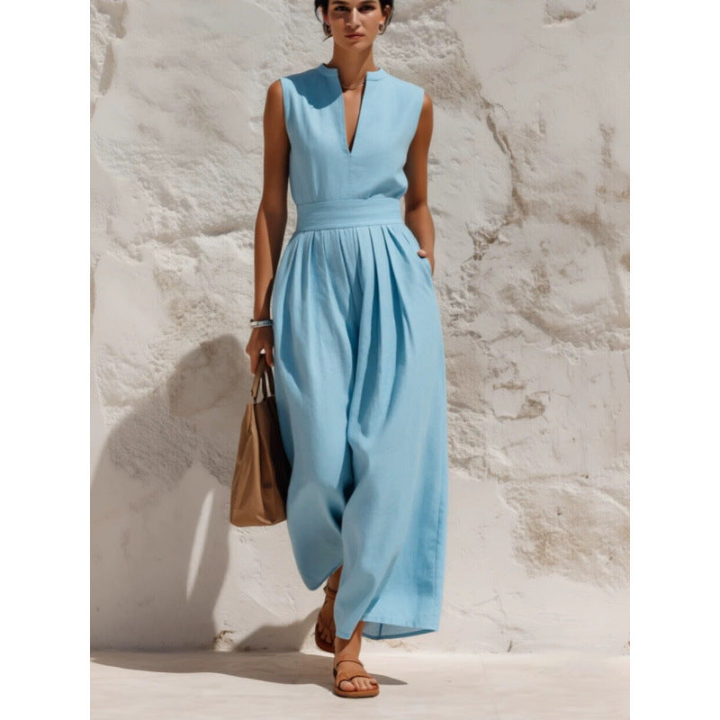 Sleeveless Pullover Solid-color High-waisted Loose-fitting Jumpsuit – Premium 0 | RICALOUX