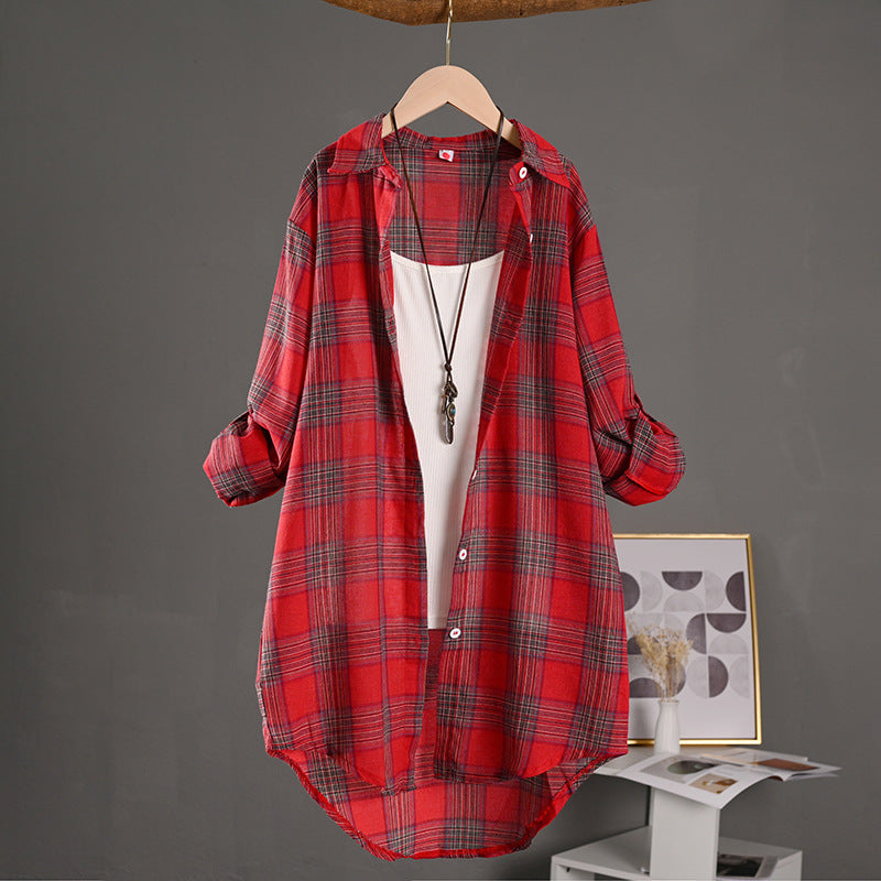 Plaid Womens Thin Sunprotective ShirLoosefit Cottonlinen by Ricaloux