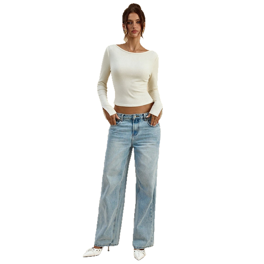 Womens Long-sleeve Top With A Large Round Neckline – Premium 0 | RICALOUX