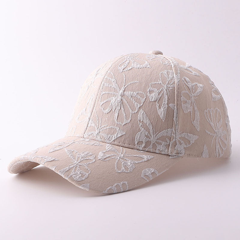 Solid-color Butterfly Printed Adjustable Simple And Sweet Peaked Cap Baseball Cap, Suitable For Couples' Date Shopping by Ricaloux