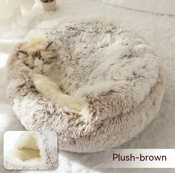 2 In 1 Dog And Cat Bed Pet Winter Bed Round Plush Warm Bed House Soft Long Plush Pets Bed Pet Products by Ricaloux
