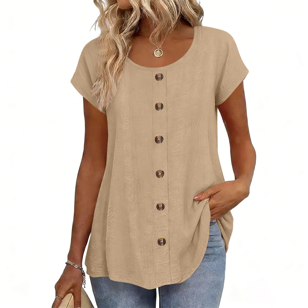 Womens Elegant And Fashionable Solid-color Round-neck Short-sleeve Top by Ricaloux