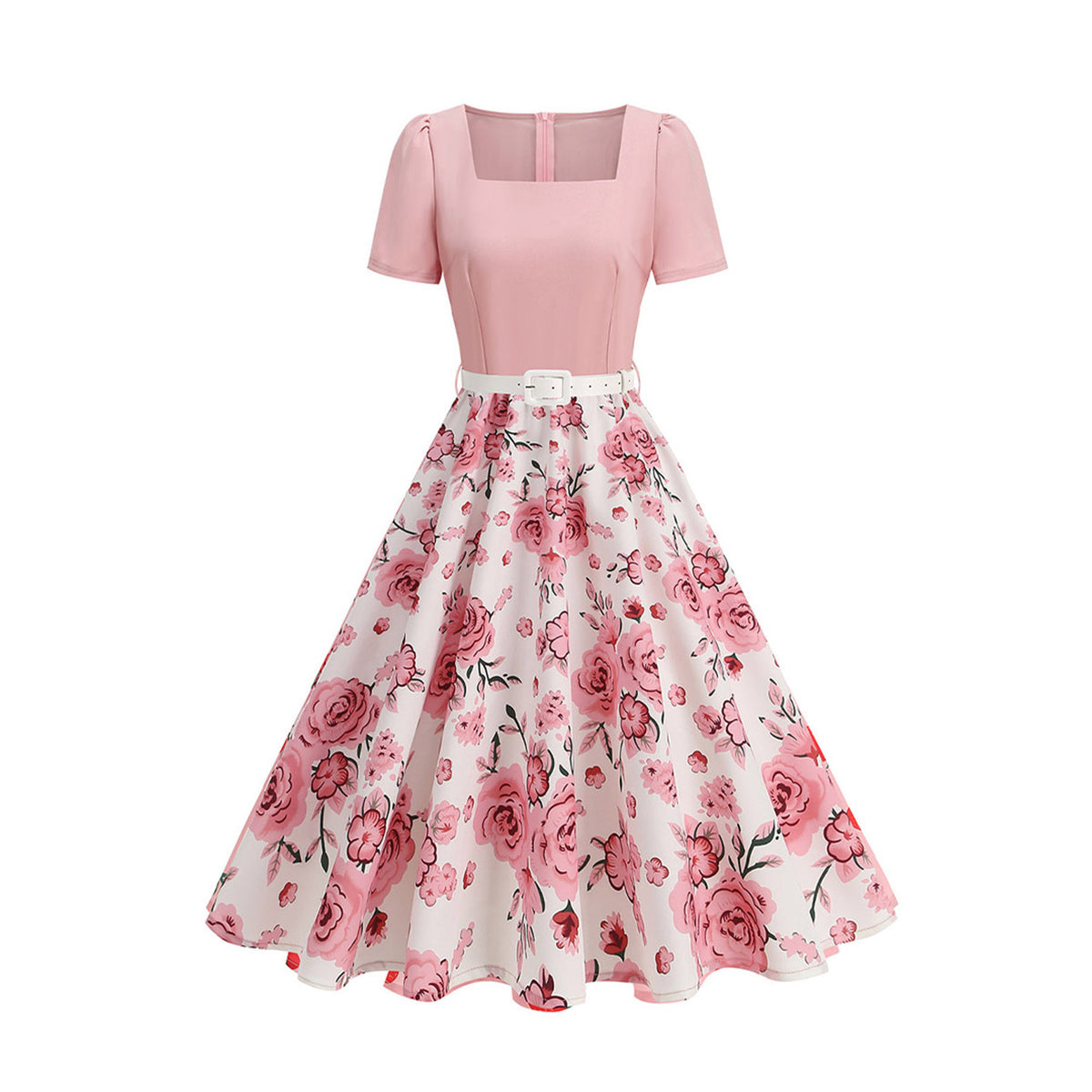 Retro Floral And Polka-dot Print Dress by Ricaloux