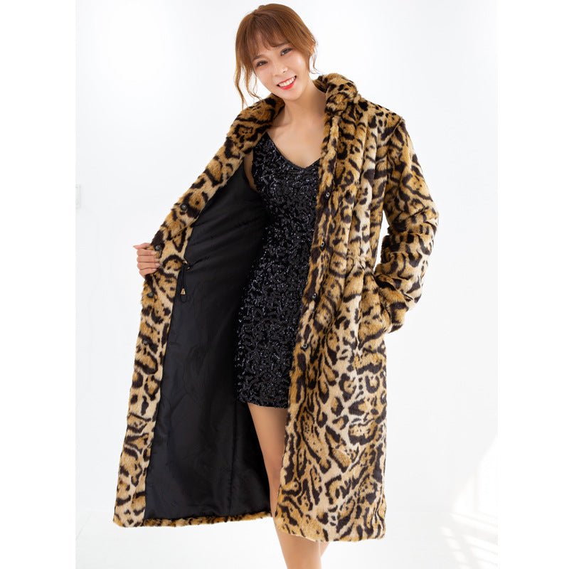 Plus Size Leopard Fur Coat Long Faux Mink Fleece - RICALOUX