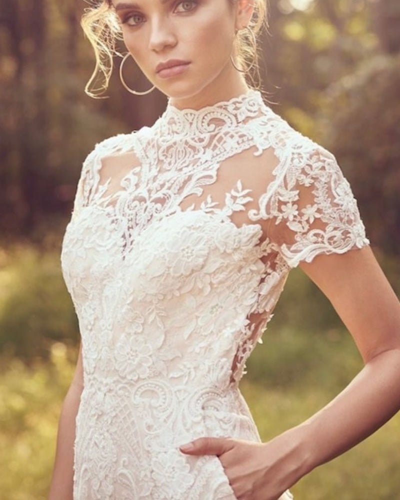 Bride Pants Suit Wedding Bridal Gowns Short Sleeve Jumpsuit - RICALOUX