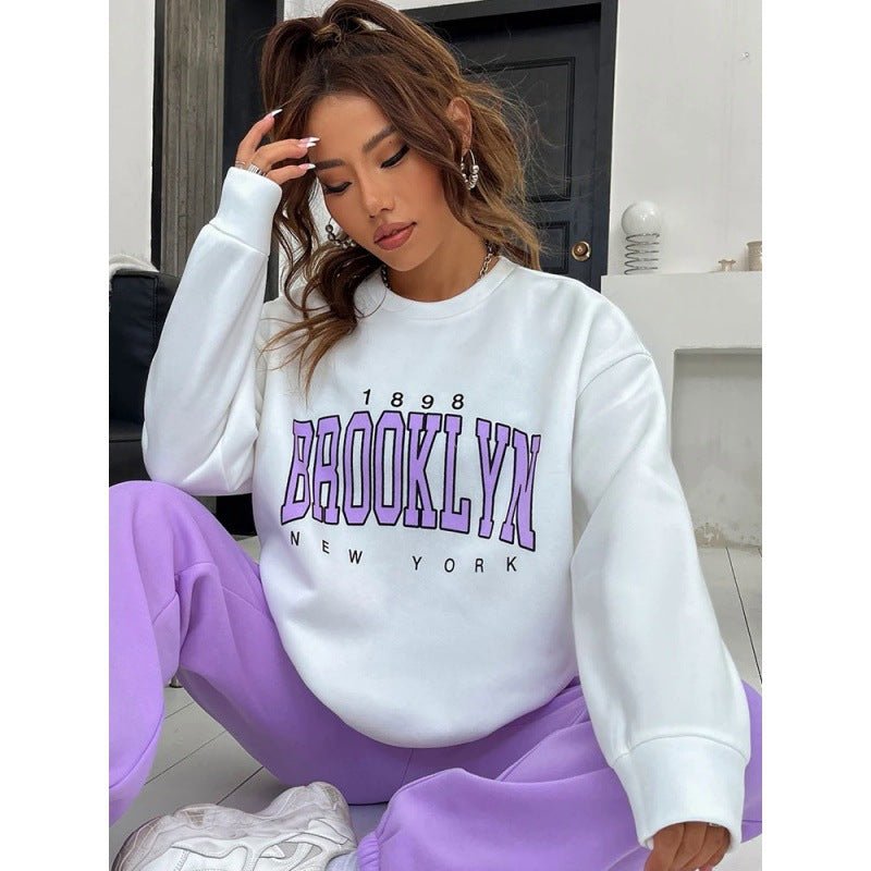 Women's Sweater Suit Hoodie Two-piece Pullover Letter Print 1898 New York Brooklyn - RICALOUX