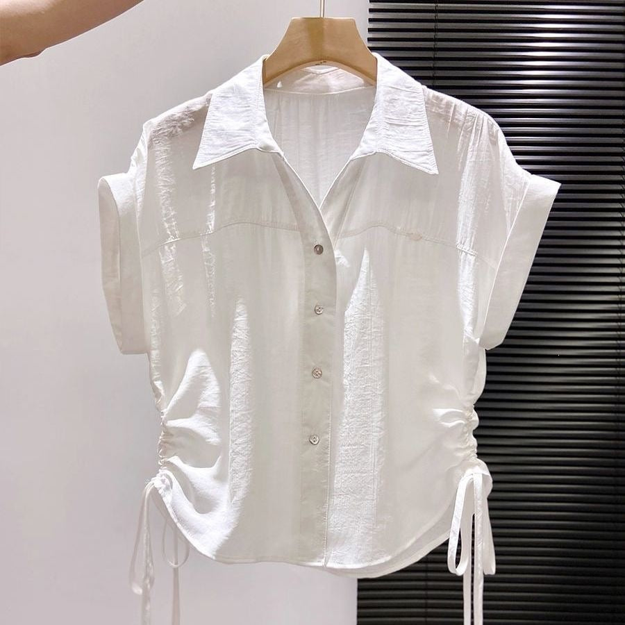 Yellow Polo-collar Short-sleeve Chiffon Top – Premium 0 | RICALOUX