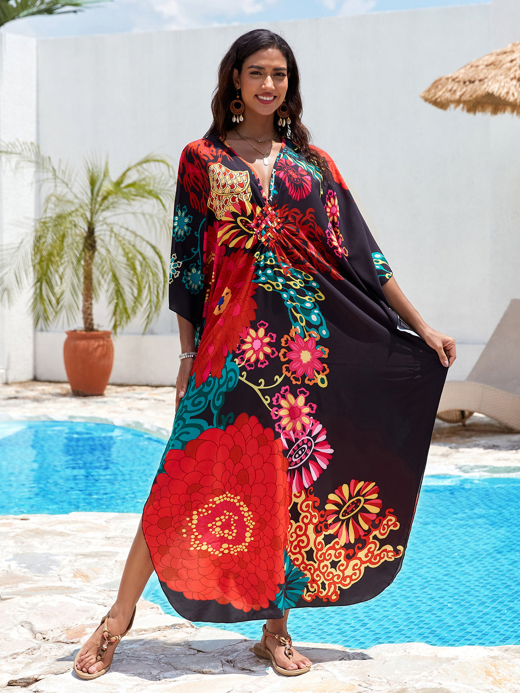 Printed Beach Cover-up Hand-knitted V-neck Plus-size Dress – Premium 0 | RICALOUX