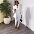 New Solid Color Split V-Neck Top & Skinny Pants Elegant Two-Piece Outfit by Ricaloux