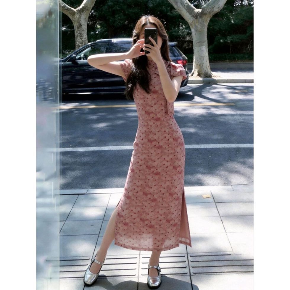 Elegant Polka-dot Bow Cheongsam Dress For Women by Ricaloux