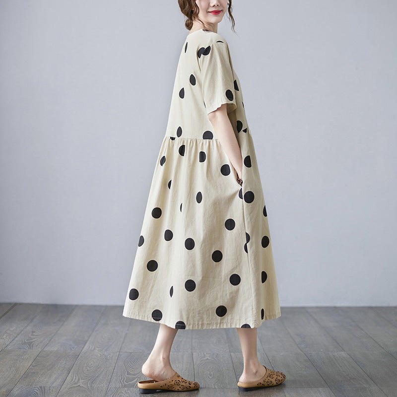 Loose-paneled Cotton And Linen V-neck Short-sleeved Dress - RICALOUX