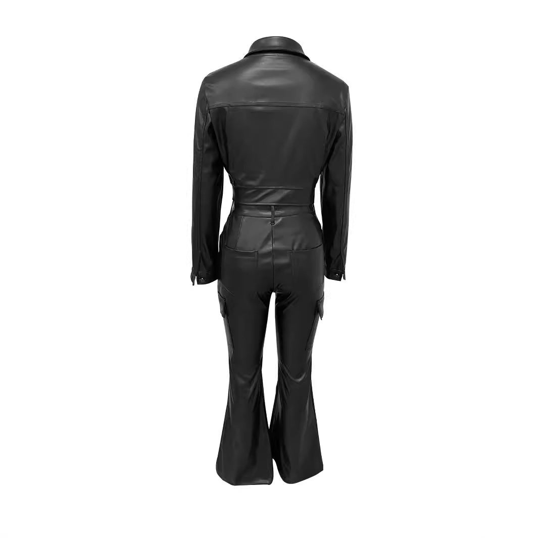 Suit-style Leather Jacket Best-selling Cardigan And Athletic Trousers Set by Ricaloux