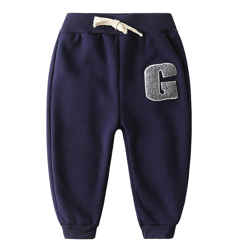 Children's Clothing Boys' Letter Embroidered Plus Velvet Pants Baby Thickened Trousers Warm Pants by Ricaloux