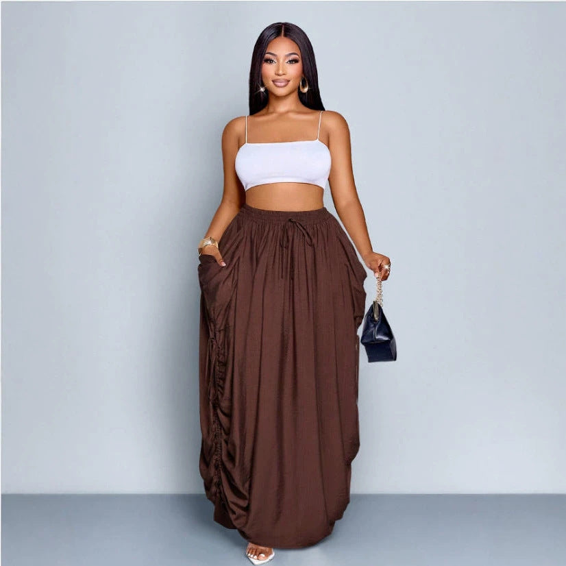 Drawstring Large-Pocket Womens Skirt by Ricaloux