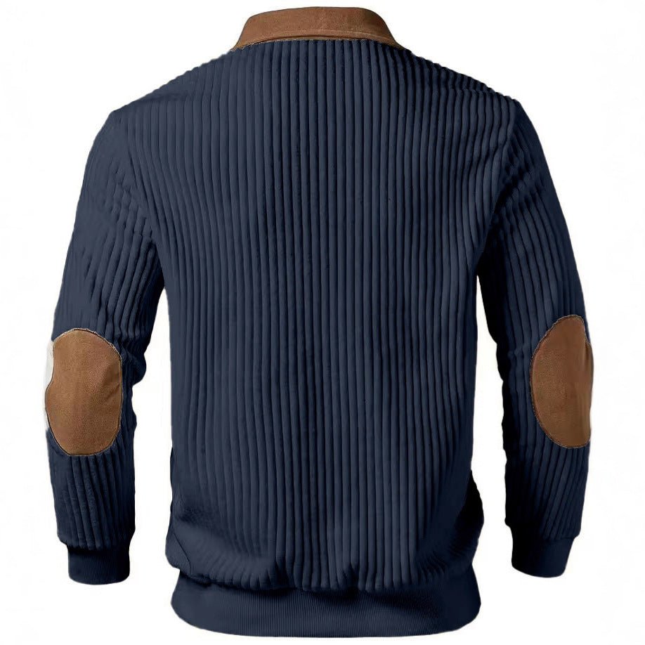 Notched-collar Patchwork Knit Top With Embroidered Zipper Hoodie - RICALOUX