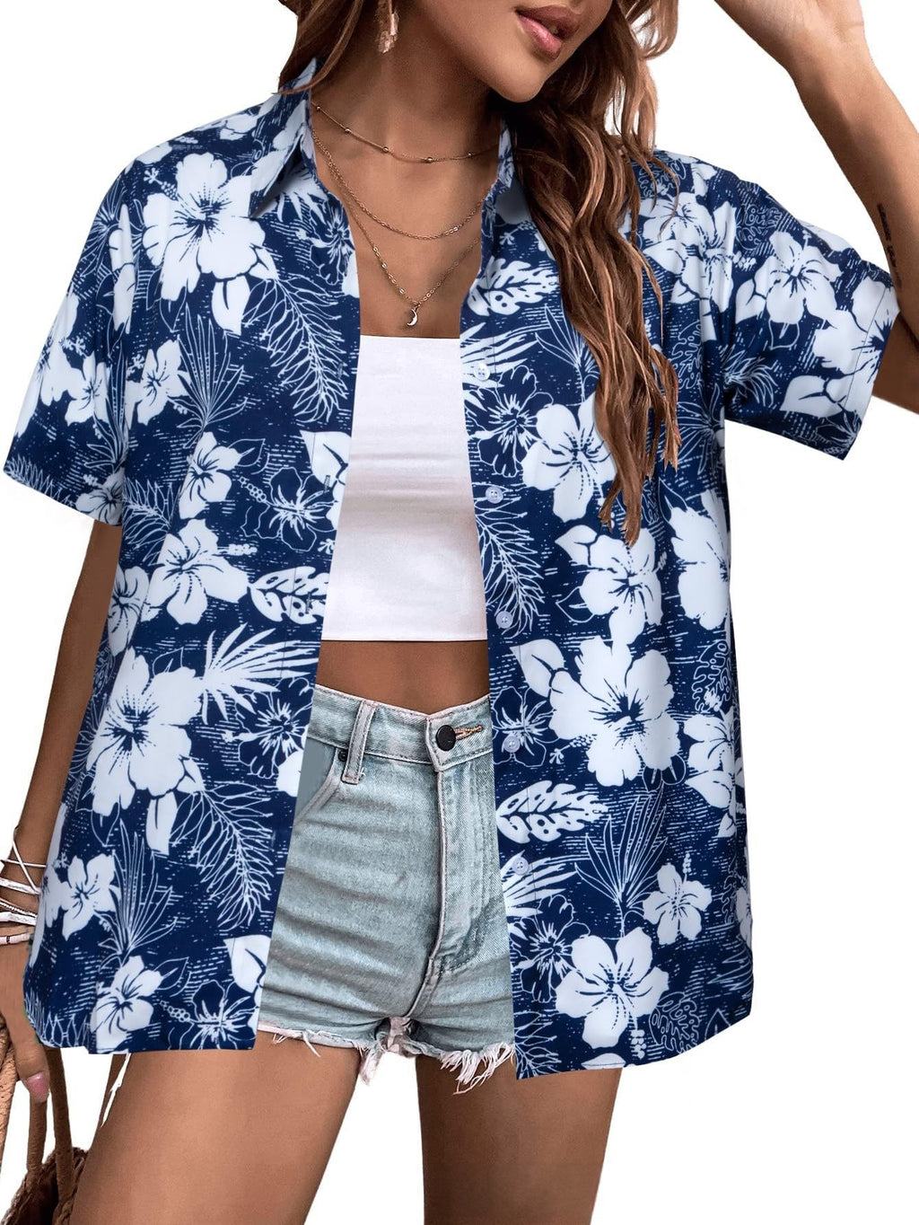 Womens Fashion Plus-Size Floral Loose-Fitting Shirt by Ricaloux
