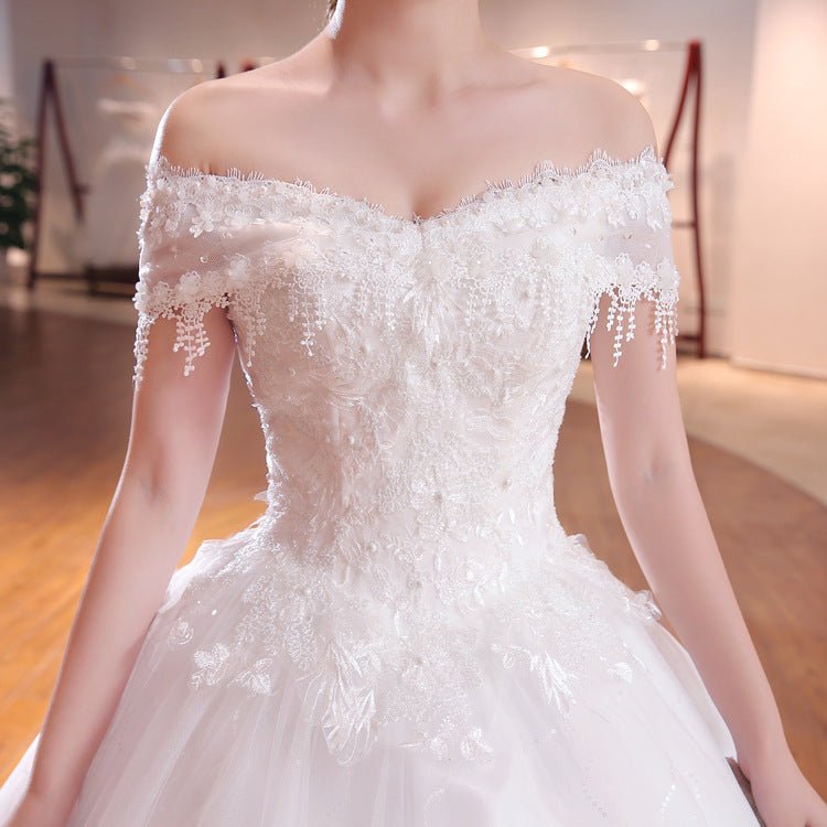 Shoulder-to-shoulder Wedding Dress Bridal Lace Plus Size Thin Shoulder Wedding Dress - RICALOUX