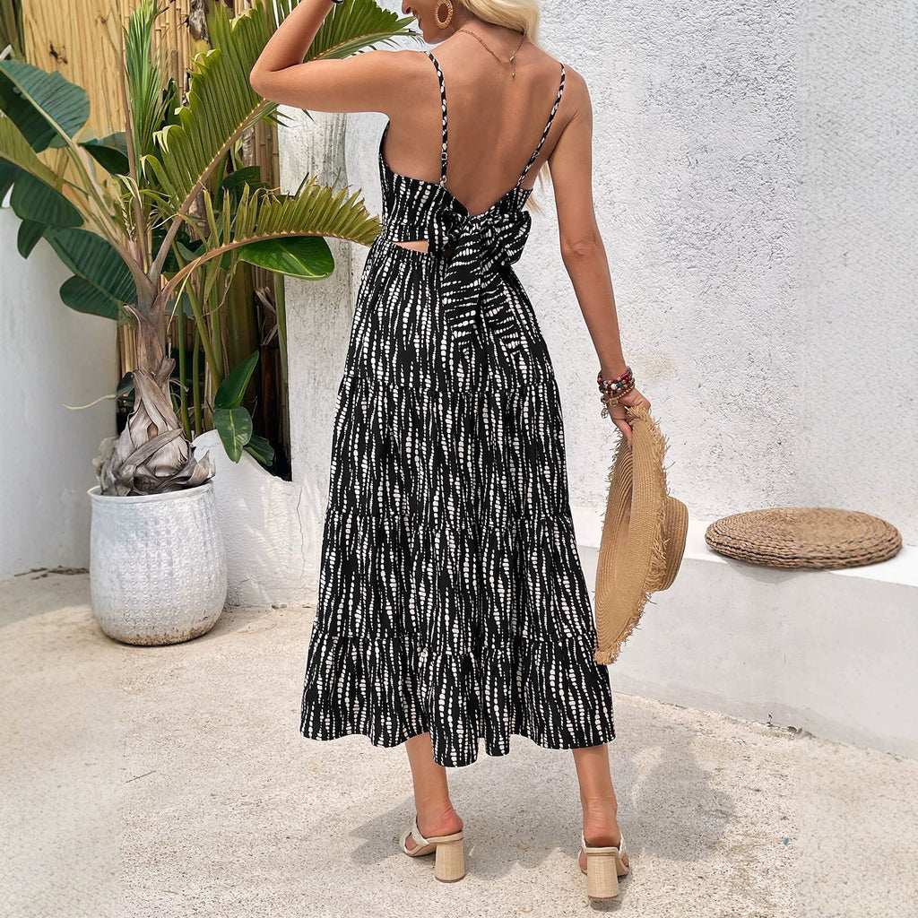 Summer Strap Backless Lace-up Striped Dress – Premium 0 | RICALOUX