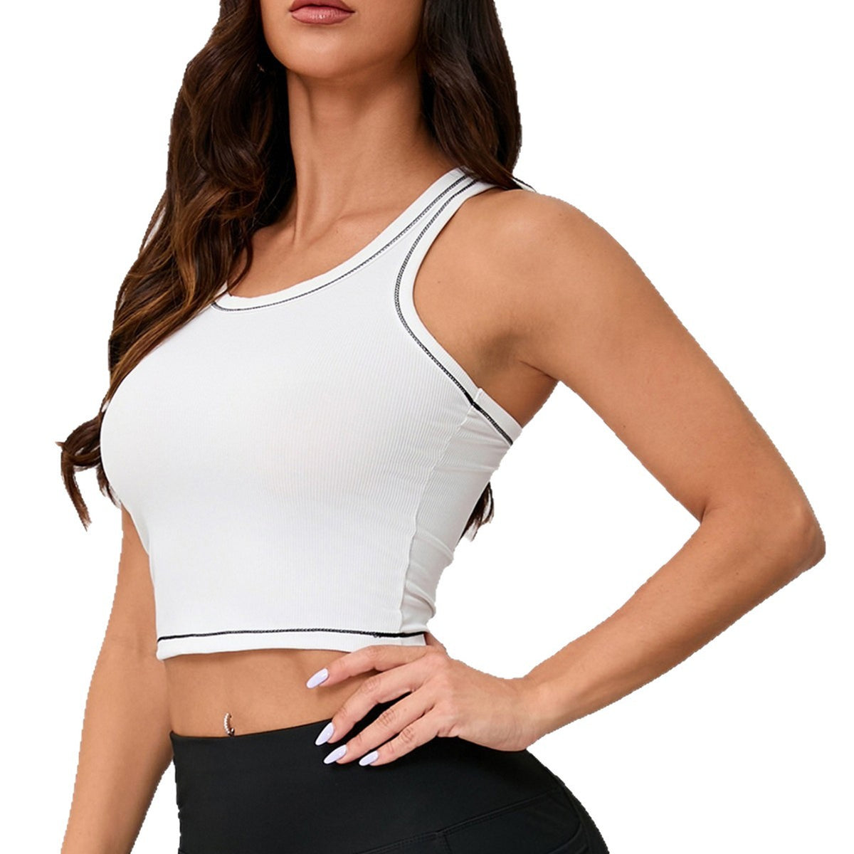 Threaded Solid-color Yoga Tank Top by Ricaloux