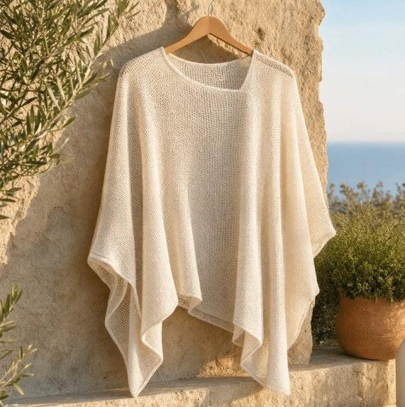 Womens Solid-Color Knitted Cape Blouse by Ricaloux