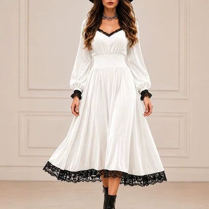 Casual Autumn Lace-Patchwork Velvet Evening Dress by Ricaloux