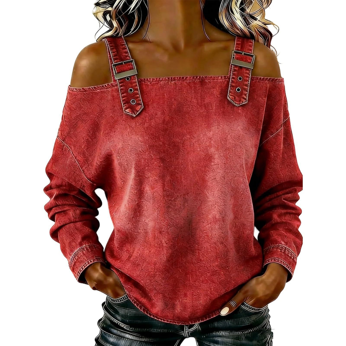 Halter-neck Off-shoulder Long-sleeve Top by Ricaloux