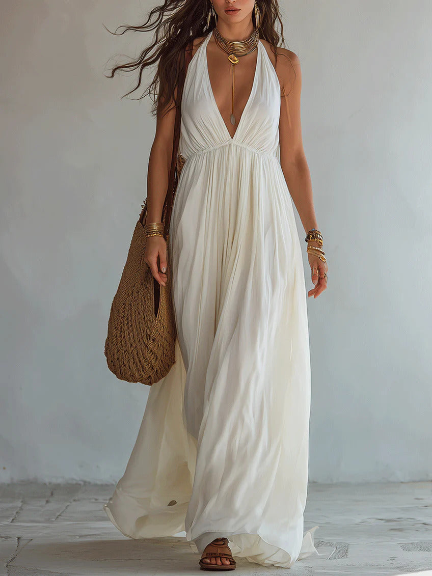 Deep V-neck Halter Backless Dress For Women by Ricaloux