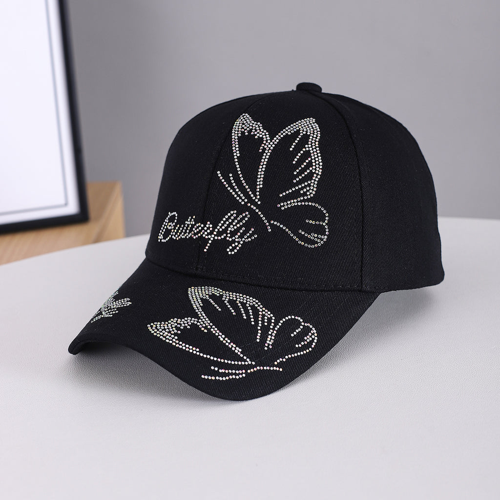 The New Men's And Women's Three-dimensional Rhinestone Butterfly Letter Decorative Versatile Baseball Cap Is Suitable For Daily Outings On Campus. by Ricaloux
