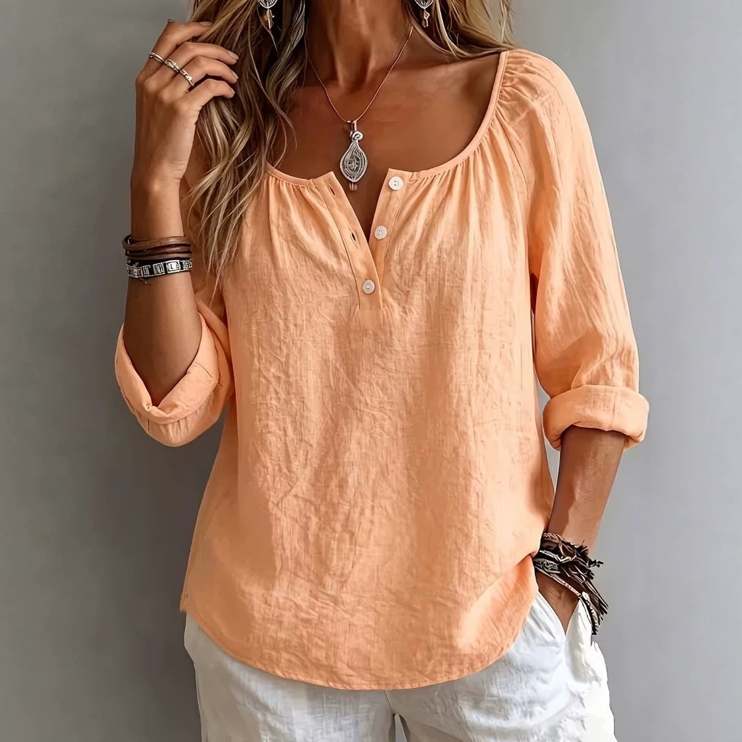 Casual V-neck Long-sleeve Pullover Womens T-shirt In Solid Colors And Multiple Shades by Ricaloux