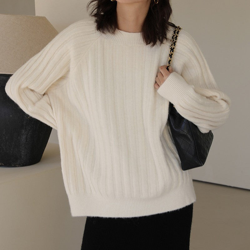 Womens Round-neck Loose-fit Knitted Bottoming Sweater by Ricaloux