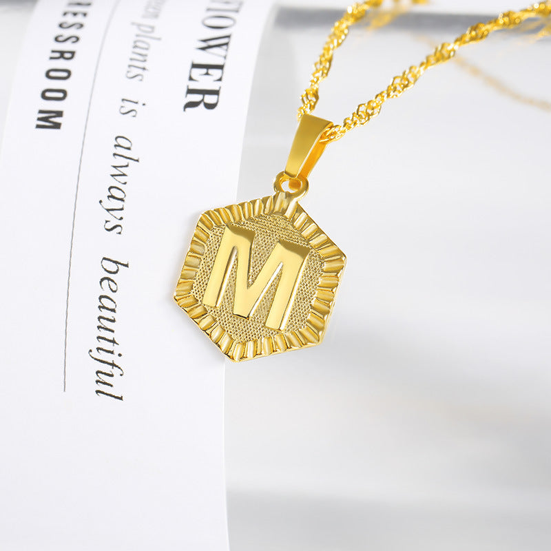 Initial Letter Hexagon Pendant Necklace For Women Jewelry – Premium 4 | RICALOUX