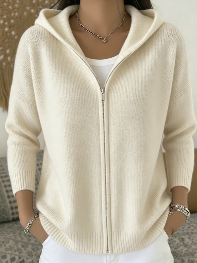 Zip-up Knitted Hooded Sweater Cardigan Coat by Ricaloux