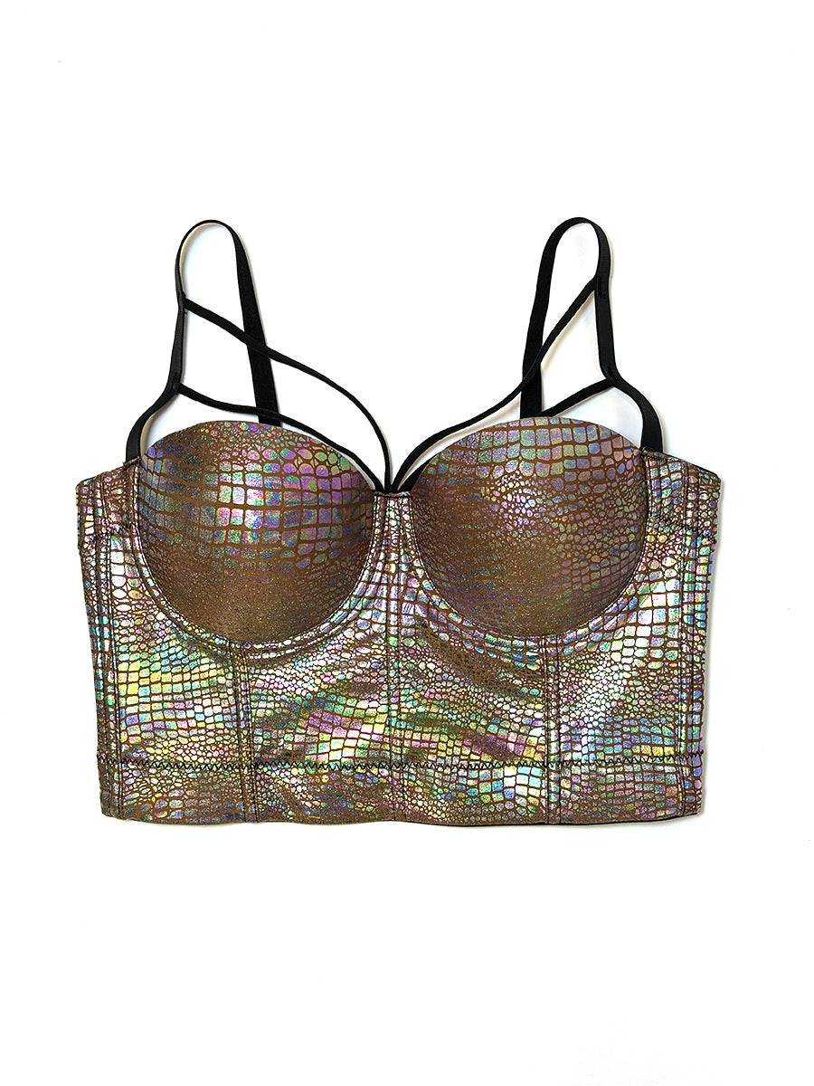 Sparkling Snakeskin-embossed Gold-stamped Strap Bra With Cup Support – Premium 0 | RICALOUX