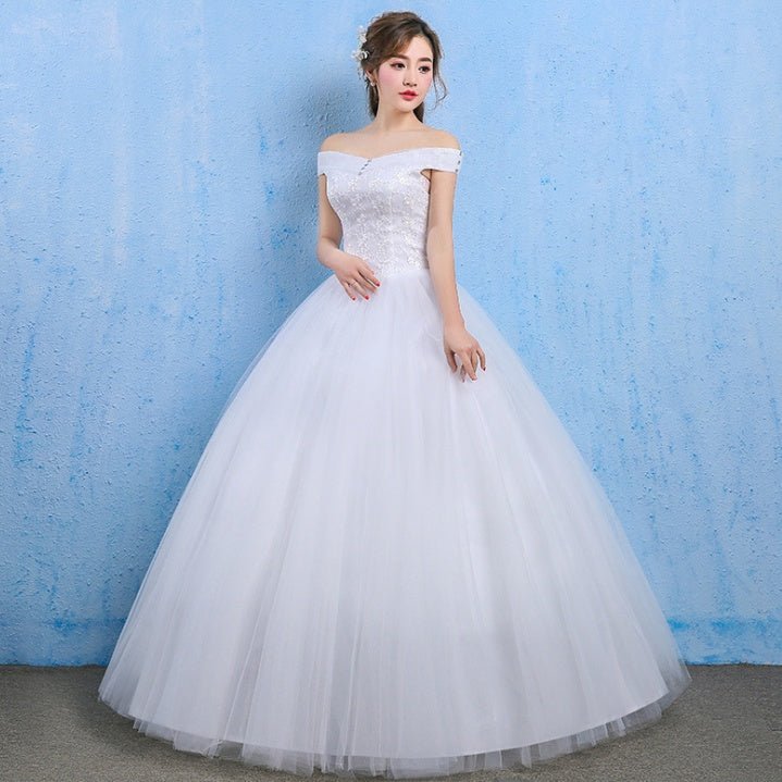 Wedding dress new bride married Korean style Qi thin one word shoulder wedding tail shoulder spring and summer models - RICALOUX