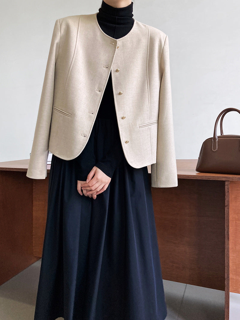 Womens Cropped Autumn Outerwear Elegant High-end Blazer by Ricaloux