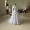 Embroidered Long Sleeve Trailing Wedding Dress - RICALOUX