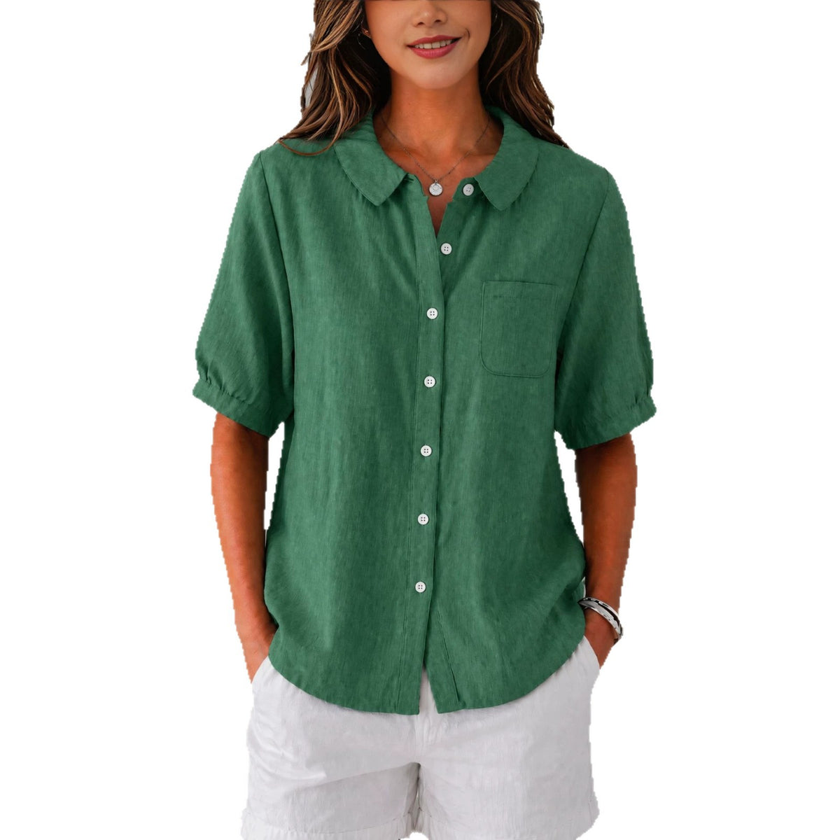 Womens Solid-color Loose-fit Casual Work Top by Ricaloux