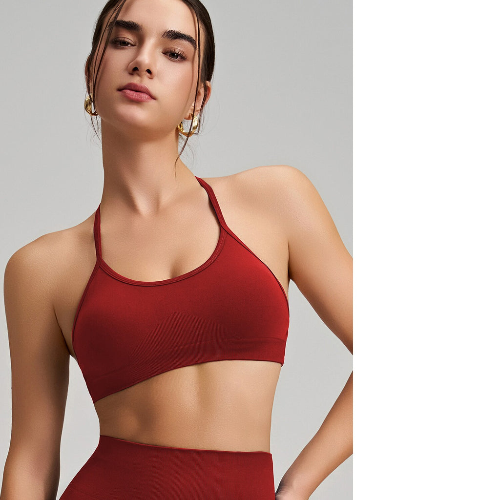 Women's Seamless Thin Strap Cross Back Yoga Outfit Set, Quick-Dry Tight Sports Fitness Bra For Running – Premium 4 | RICALOUX