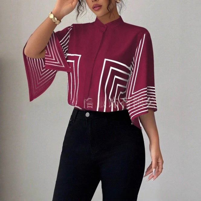 Casual Romantic Floral Loose-fit Shirt by Ricaloux