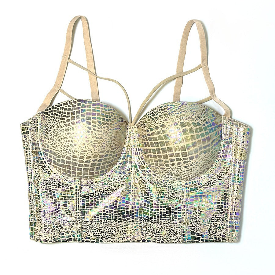 Sparkling Snakeskin-embossed Gold-stamped Strap Bra With Cup Support – Premium 0 | RICALOUX