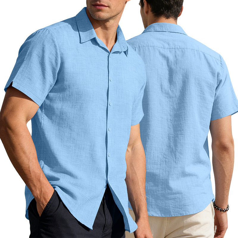 Mens Quick-Dry Short-Sleeve Breathable Solid-Color Lapel Casual Business Shirt by Ricaloux