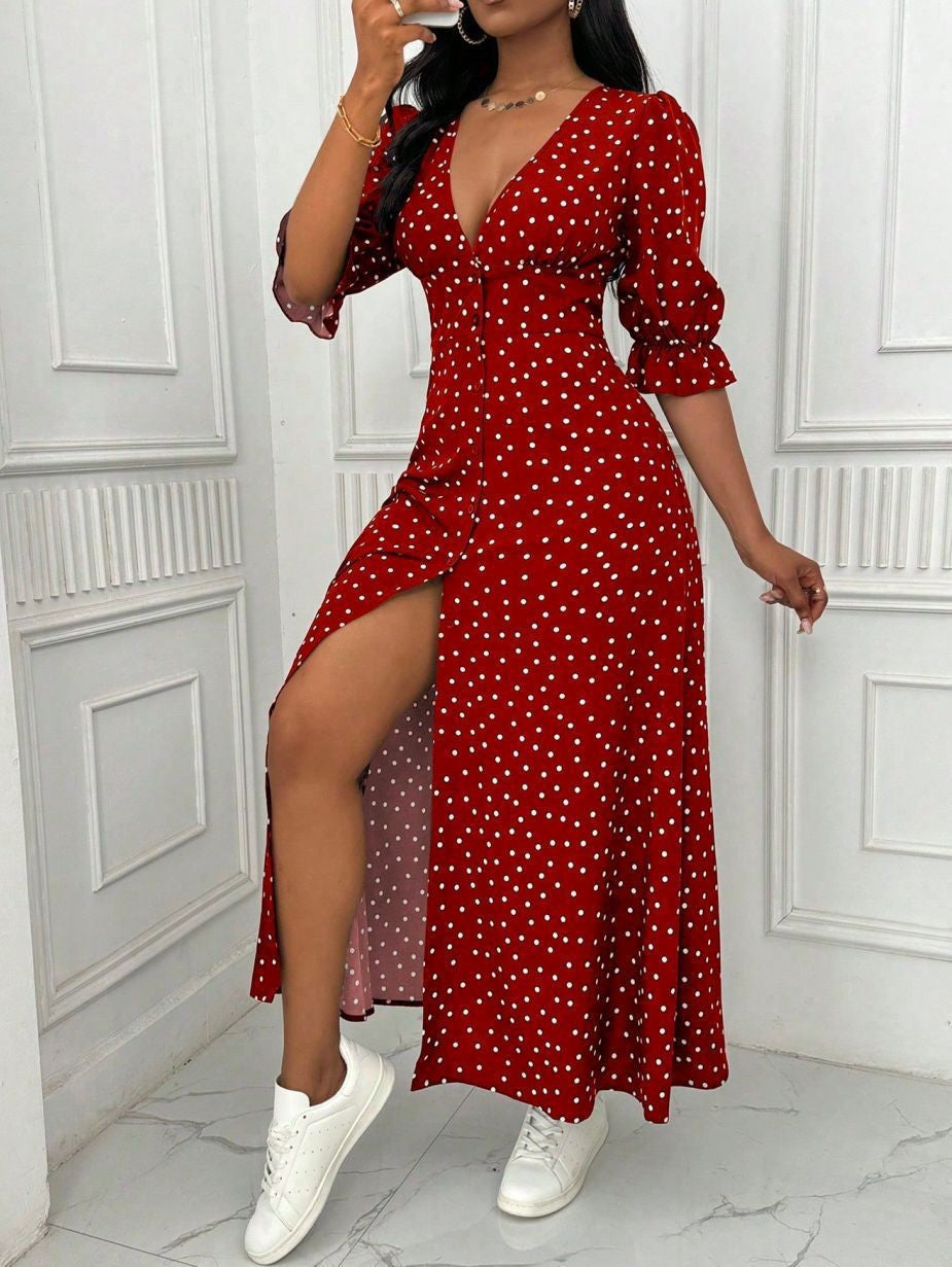 Polka-dot Elegant Casual Dress For Women by Ricaloux