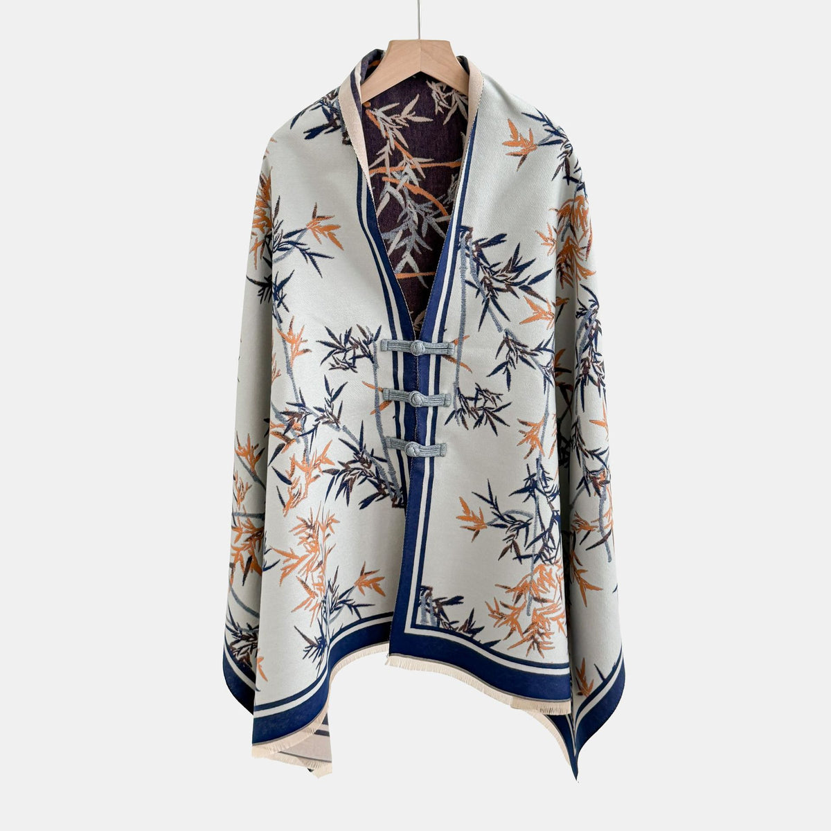 Vintage Knot-button Outerwear Jacquard Shawl by Ricaloux